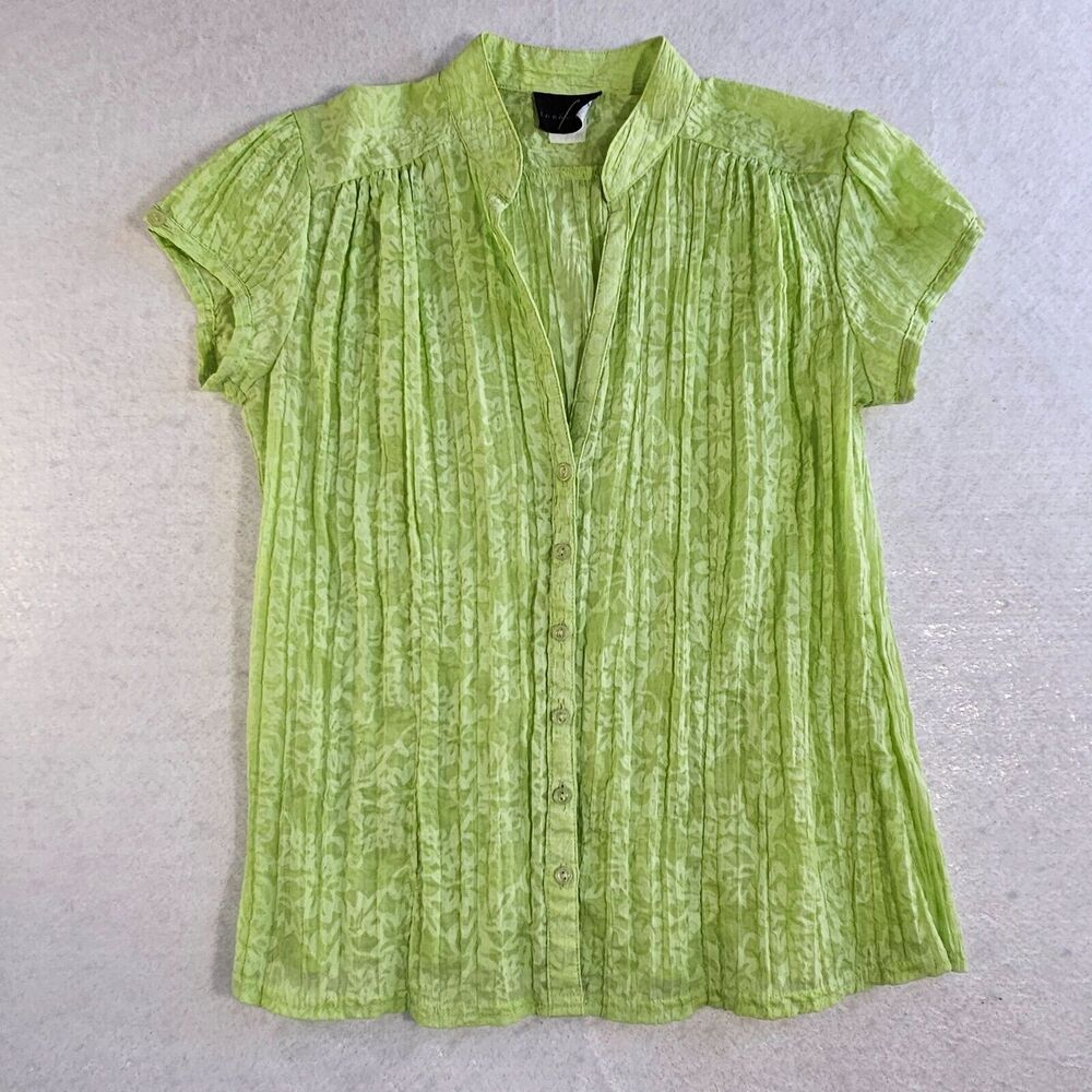 Fenomenon By Chapter One Blouse Women Medium Green Semi Sheer Button Up Casual